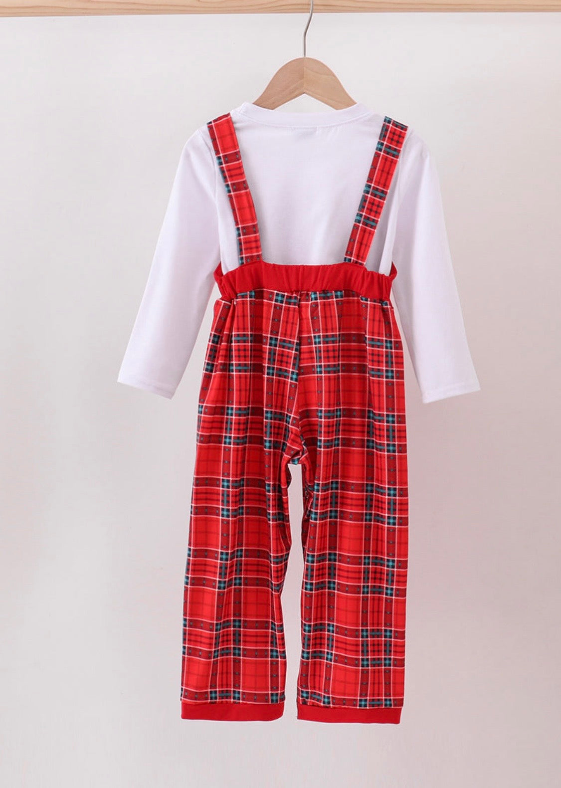 Red Plaid Tree Embroidery Jumpsuit