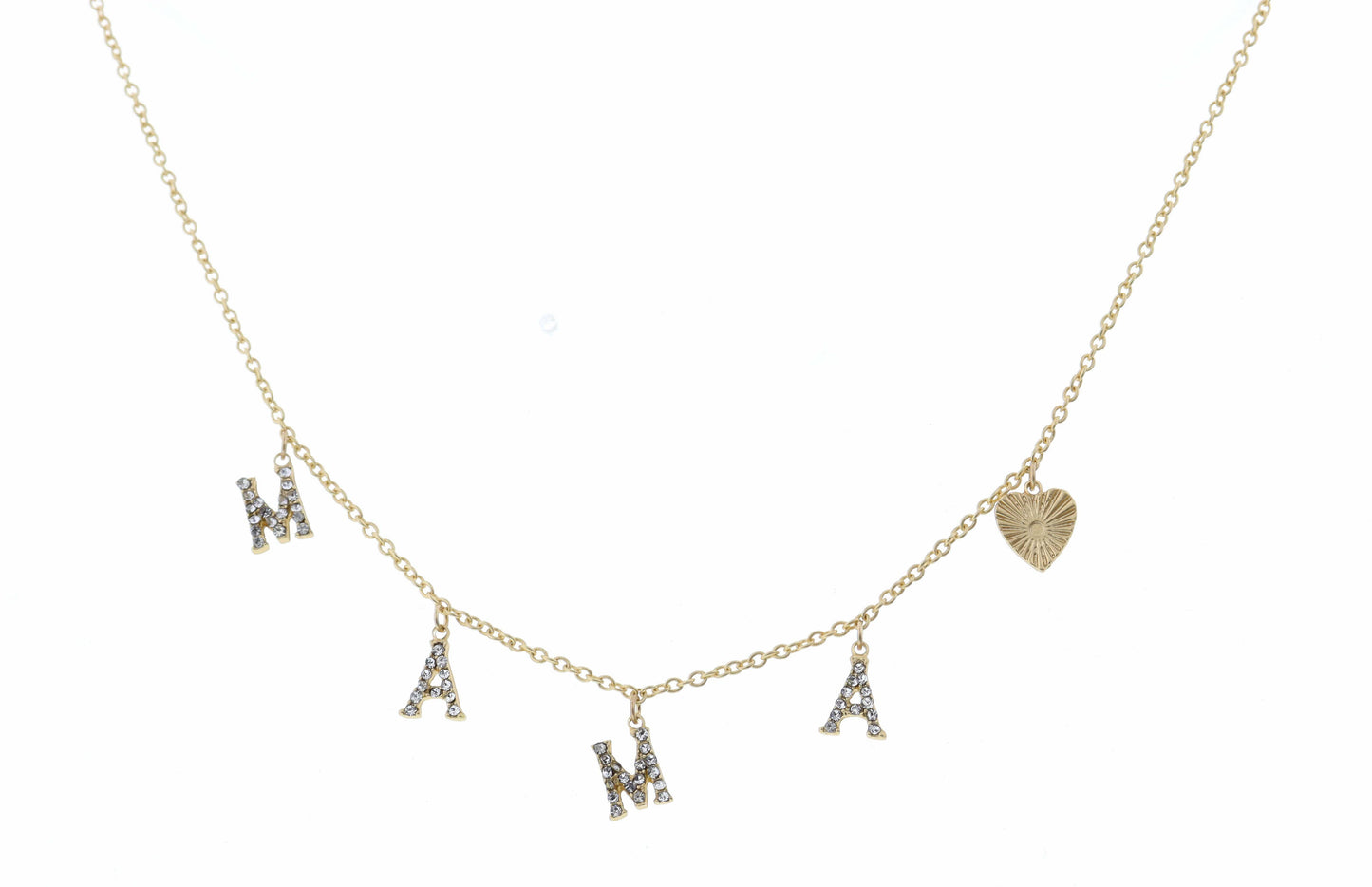 16" Clear Crystal Mama with Gold Heart Necklace