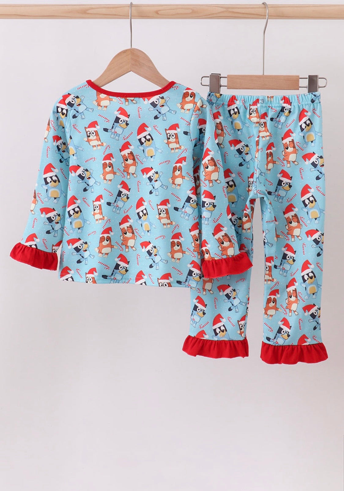 Blue Christmas Bluey Ruffle Pajamas