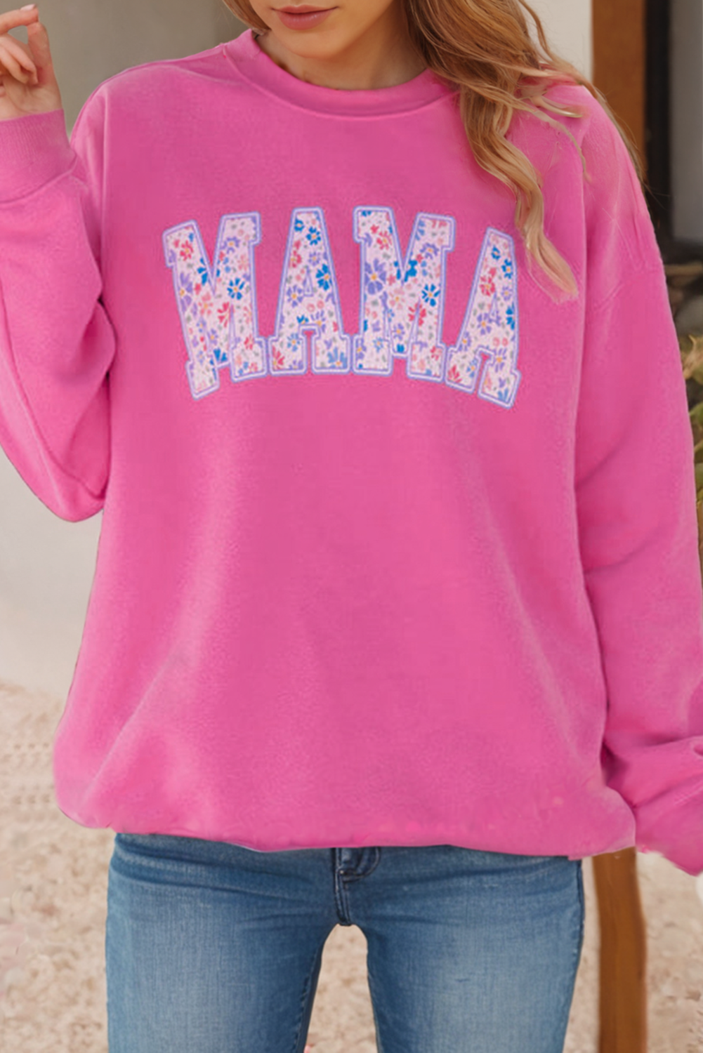 MAMA Embroidered Graphic Pullover Sweatshirt