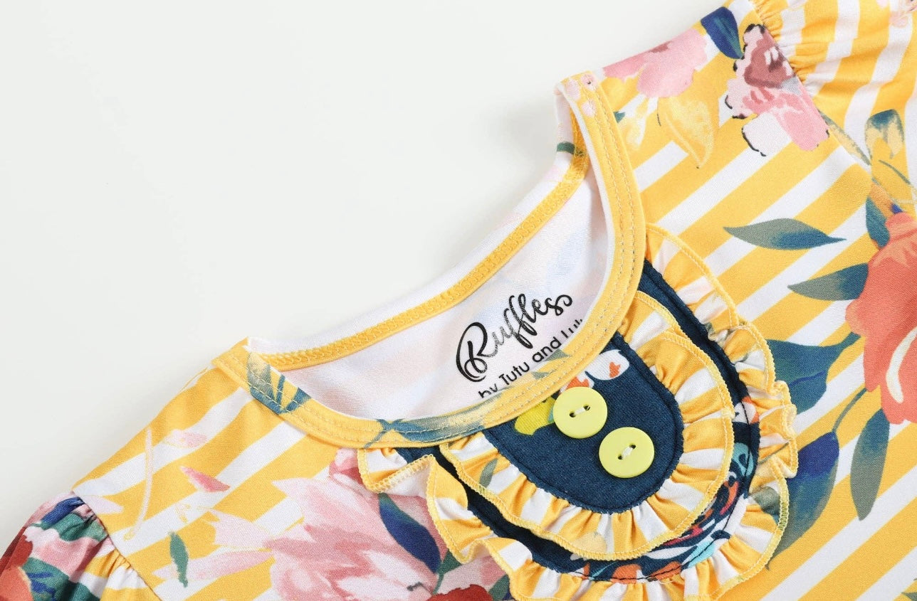 Ochre and Floral Ruffle Dress