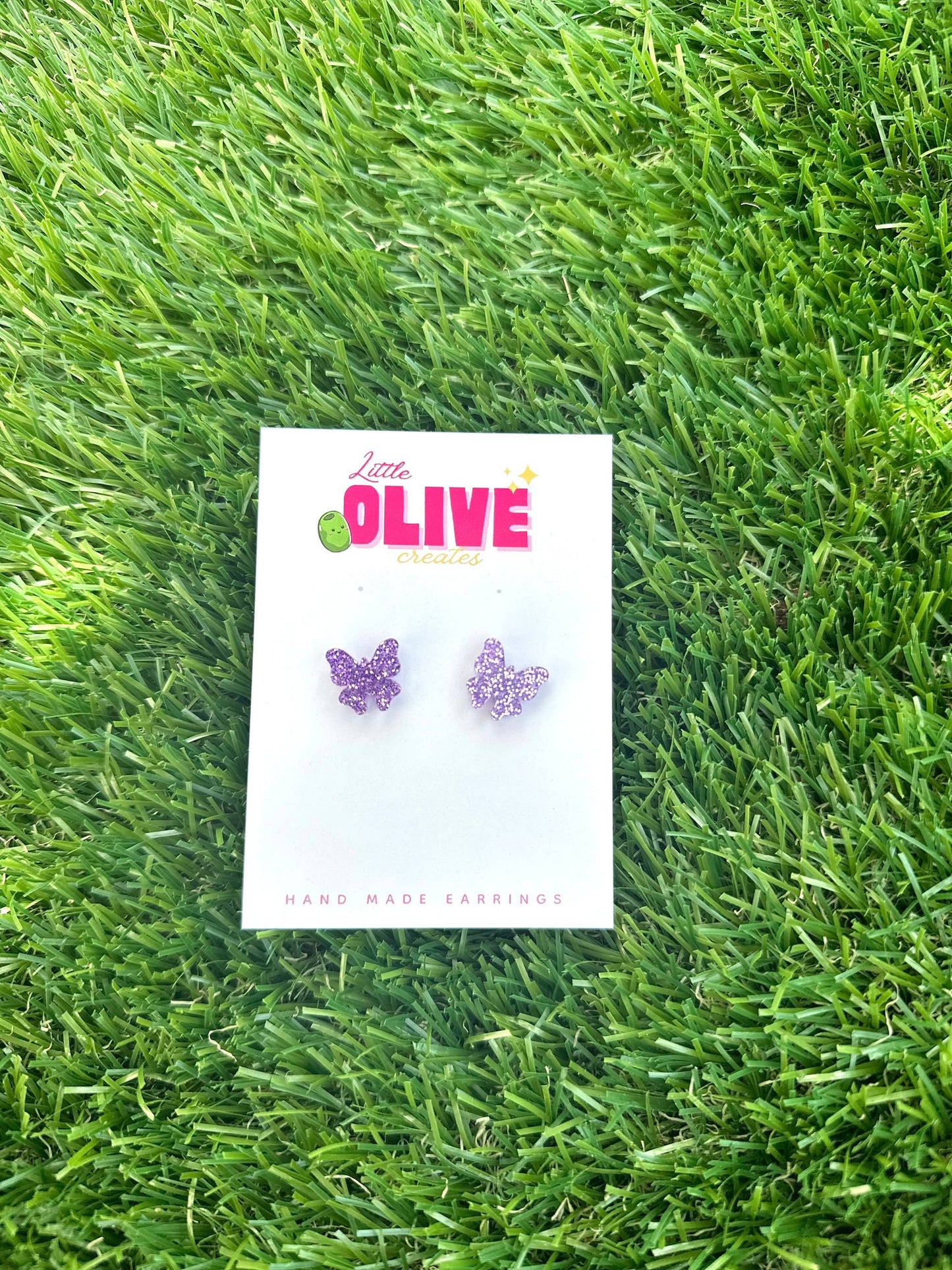 Purple Glitter Butterfly Stud Earrings