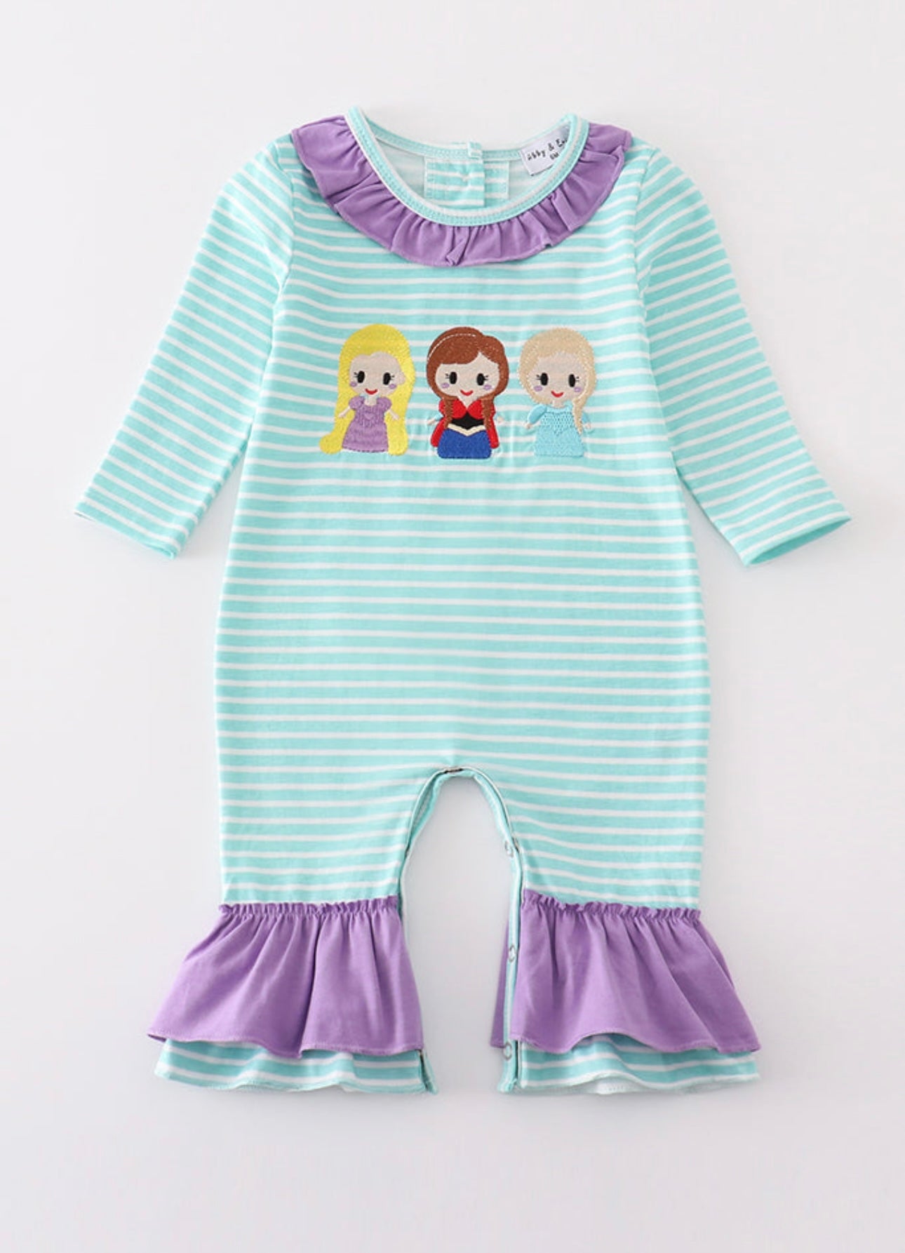 Green Stripe Frozen Embroidery Romper