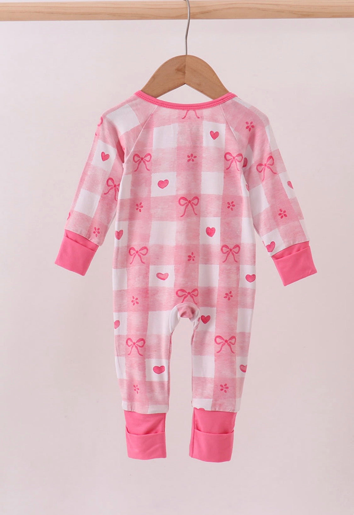 Pink Checkered Heart Bamboo Romper