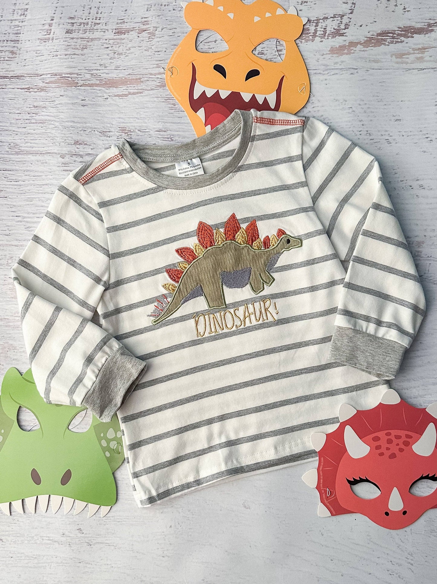 Dinosaur and Stripes Boy's Long Sleeve Top