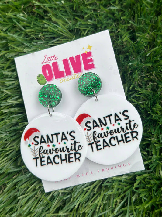 Festive Santa's Favorite Teacher Dangle Earrings