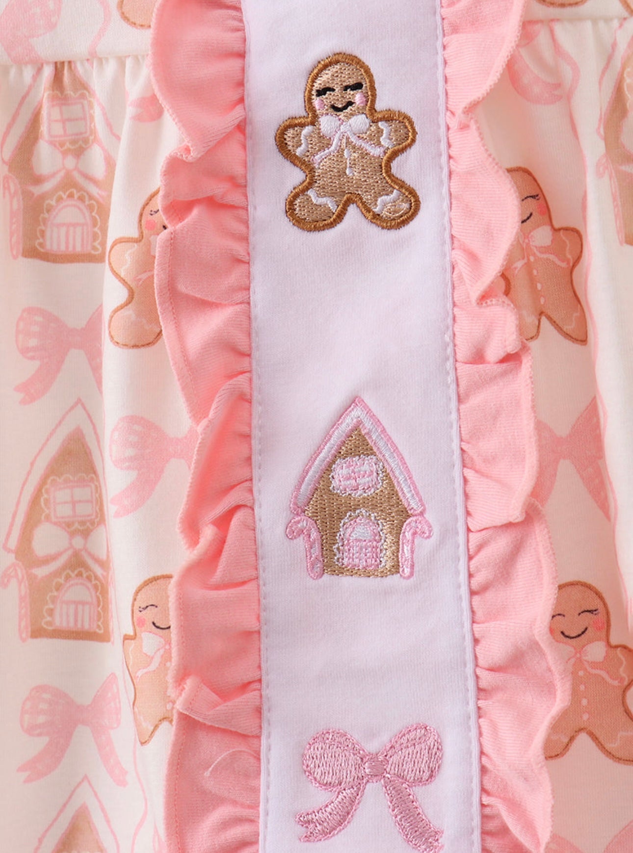 Pink Gingerbread Embroidery Ruffle Bubble