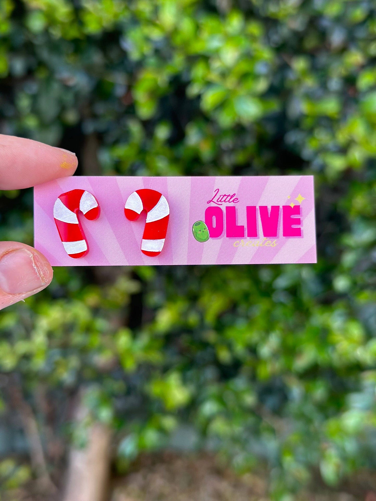 Hand Painted Candy Cane Stud Earrings - Festive