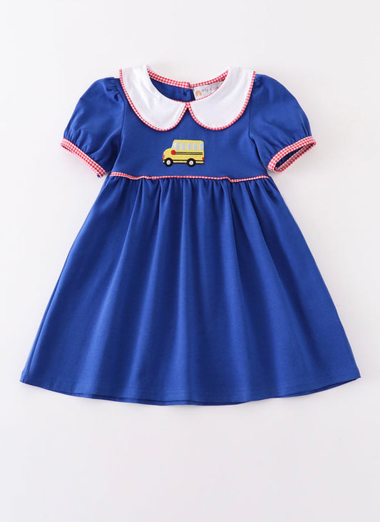 Blue School Bus Embroidery Dress
