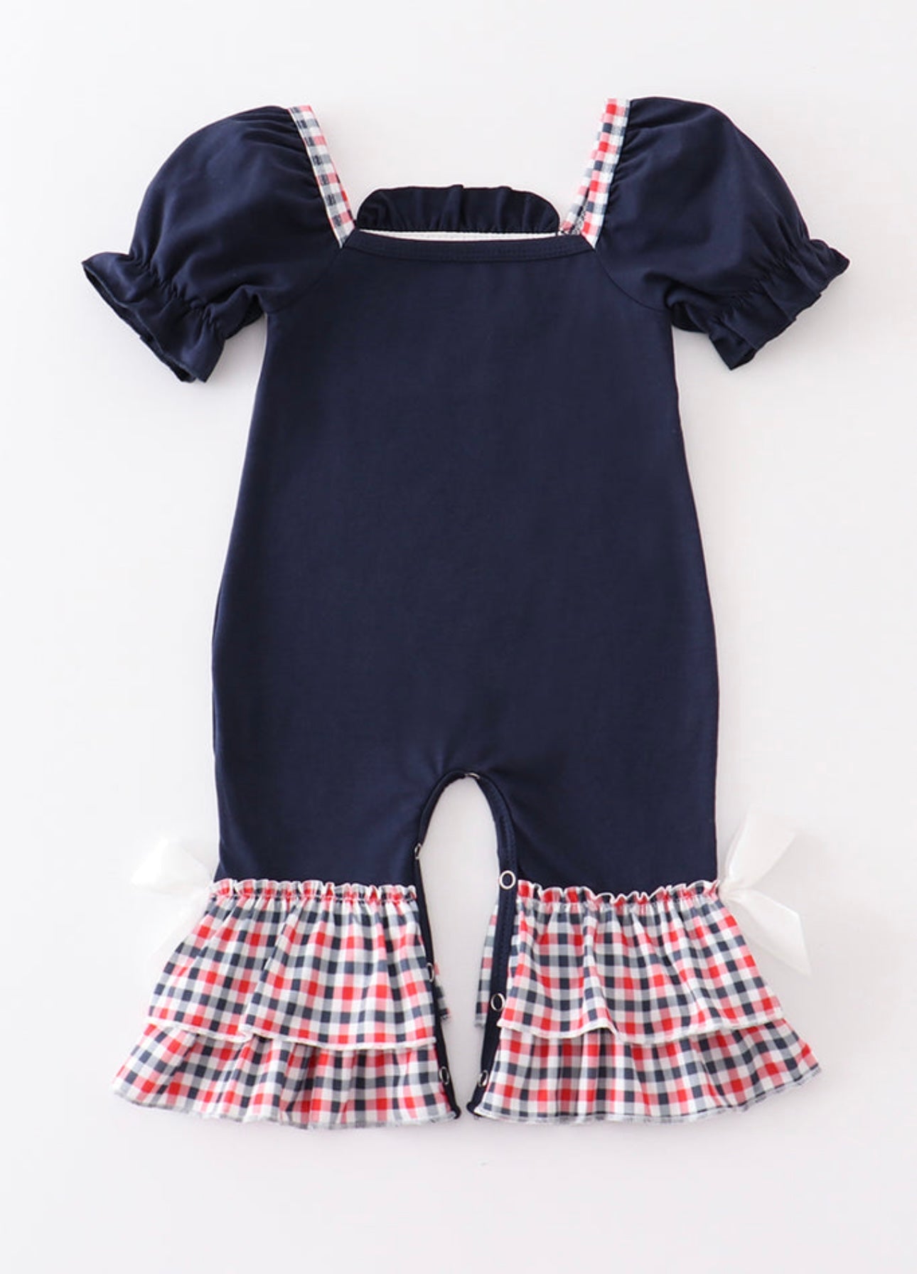 Navy Cheerleading Embroidery Romper