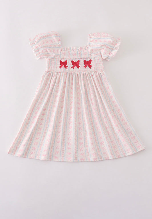 Pink Bow Embroidery Dress