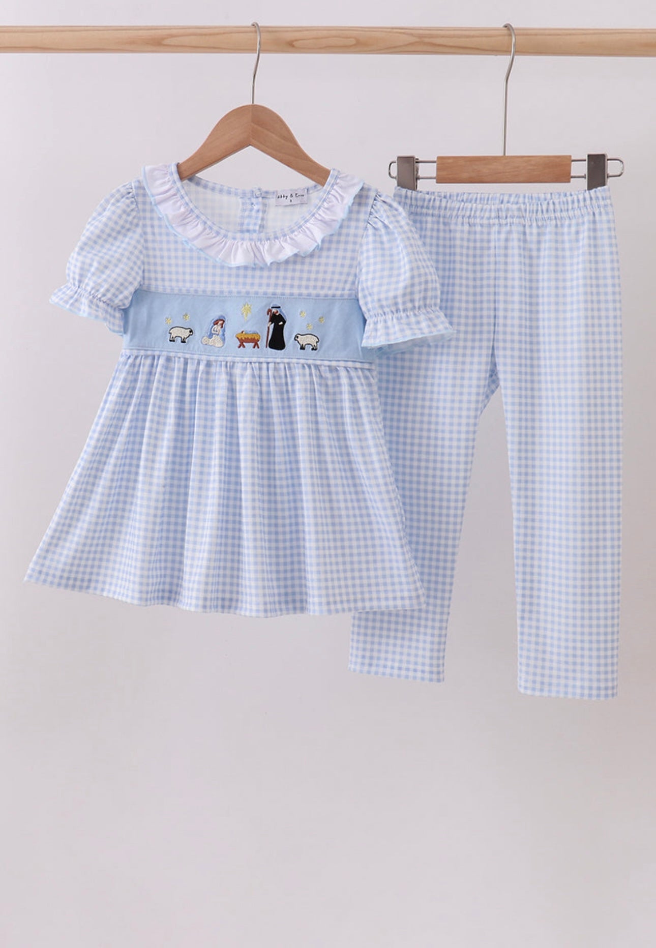Blue Nativity Embroidery Pants Set