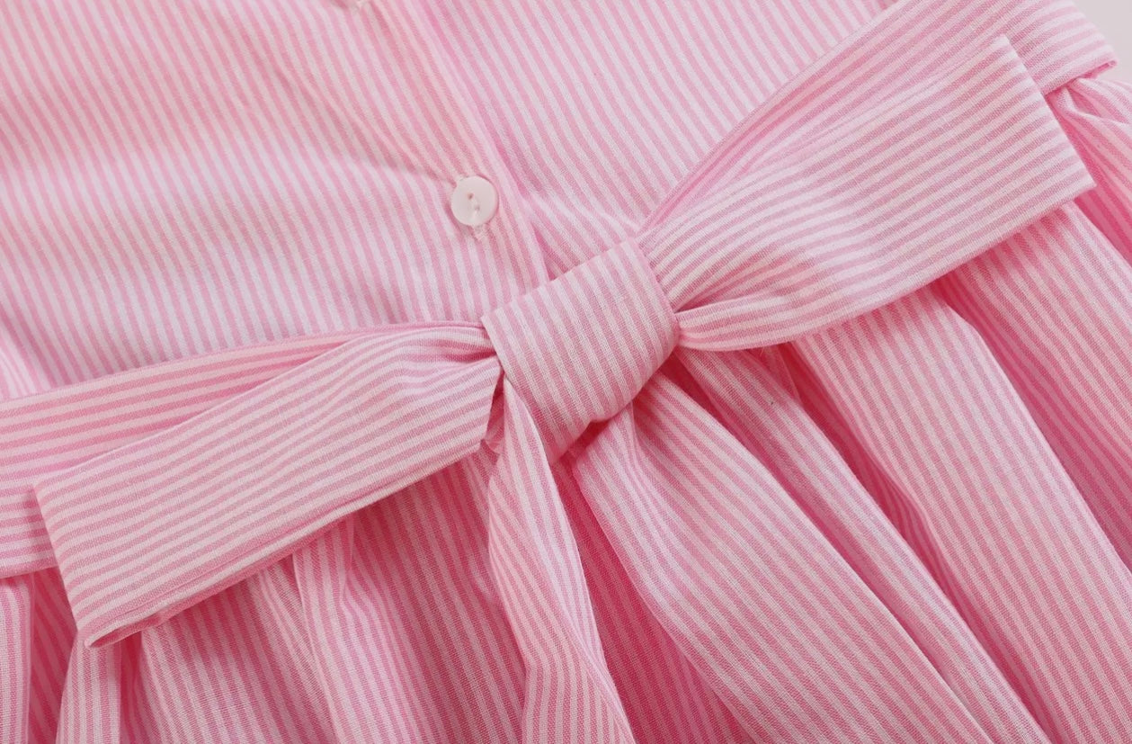 Pink Striped Big Sister Smocked Dress