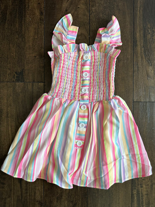 Pink Striped Smocked Ruffle Dress