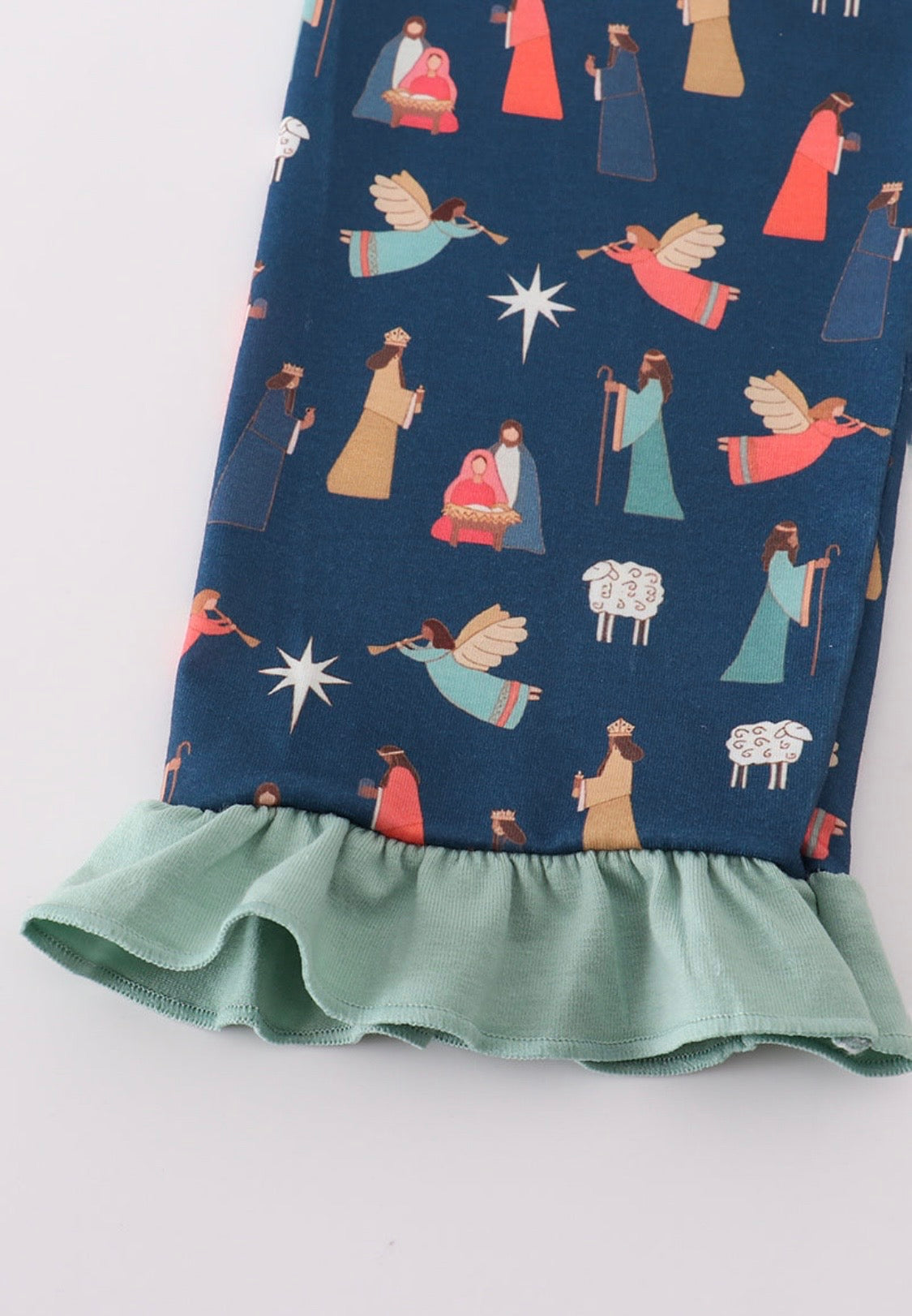 Navy Nativity Ruffle Pajama Set