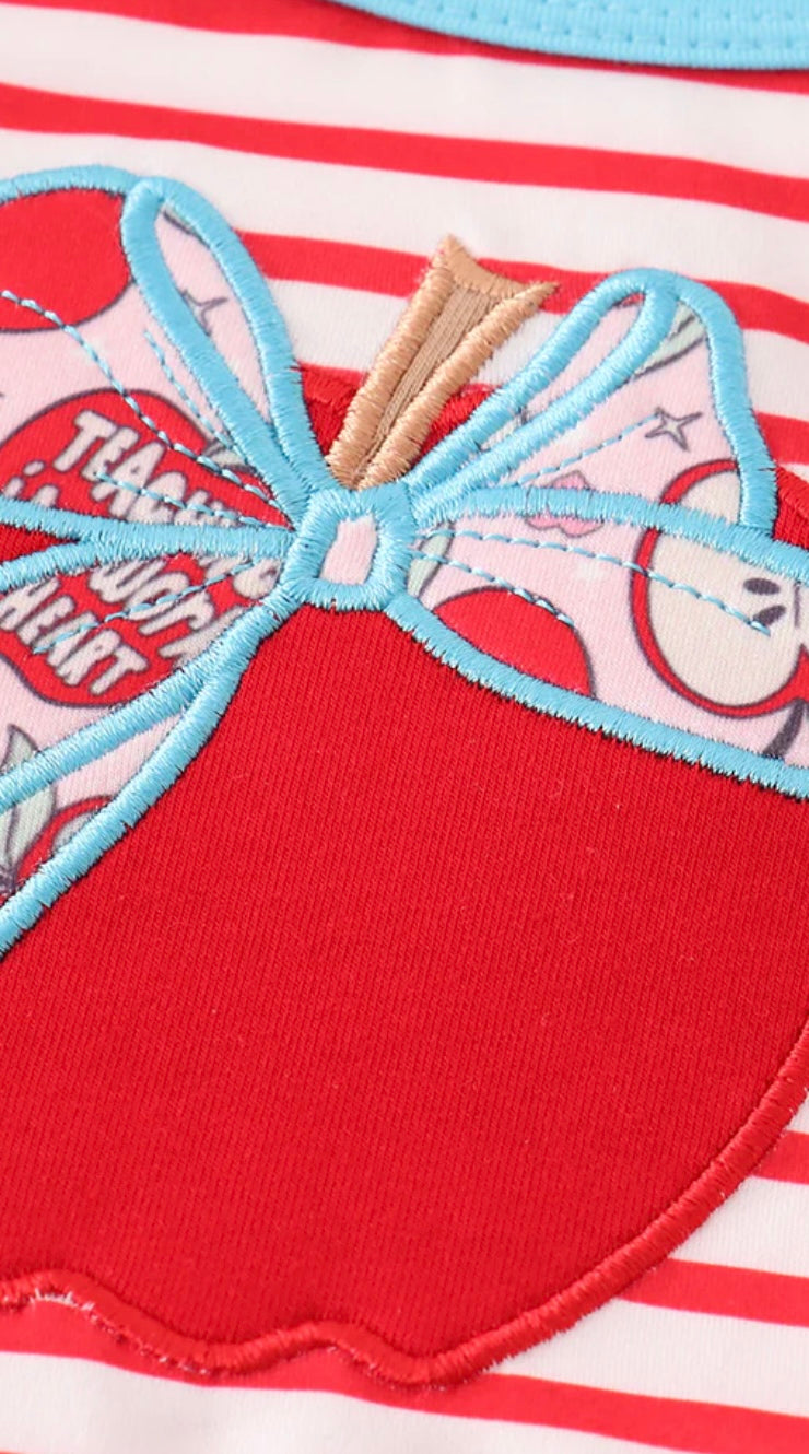 Red Stripe Back to School Embroidery Dress