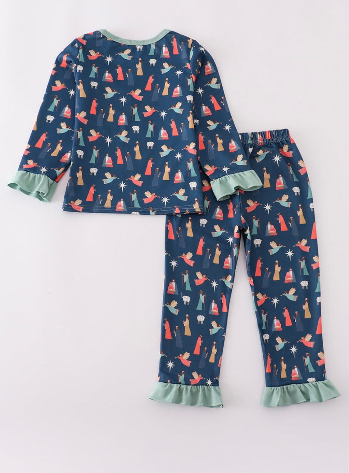 Navy Nativity Ruffle Pajama Set