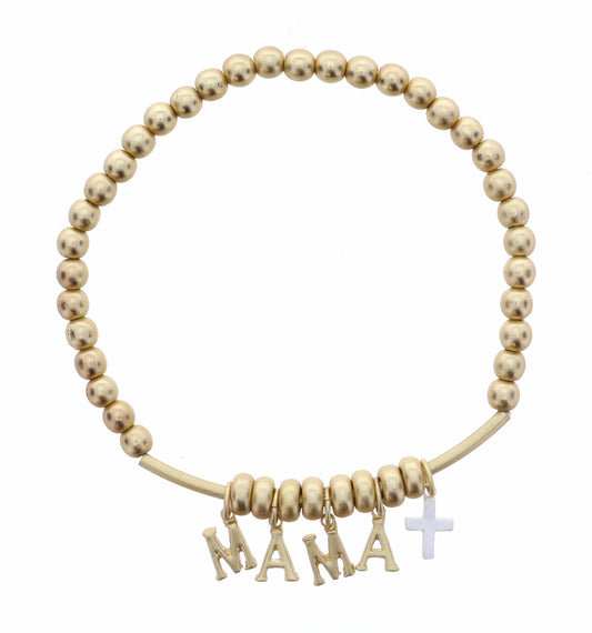 Gold Mama with Silver Cross on Gold Beaded Bracelet