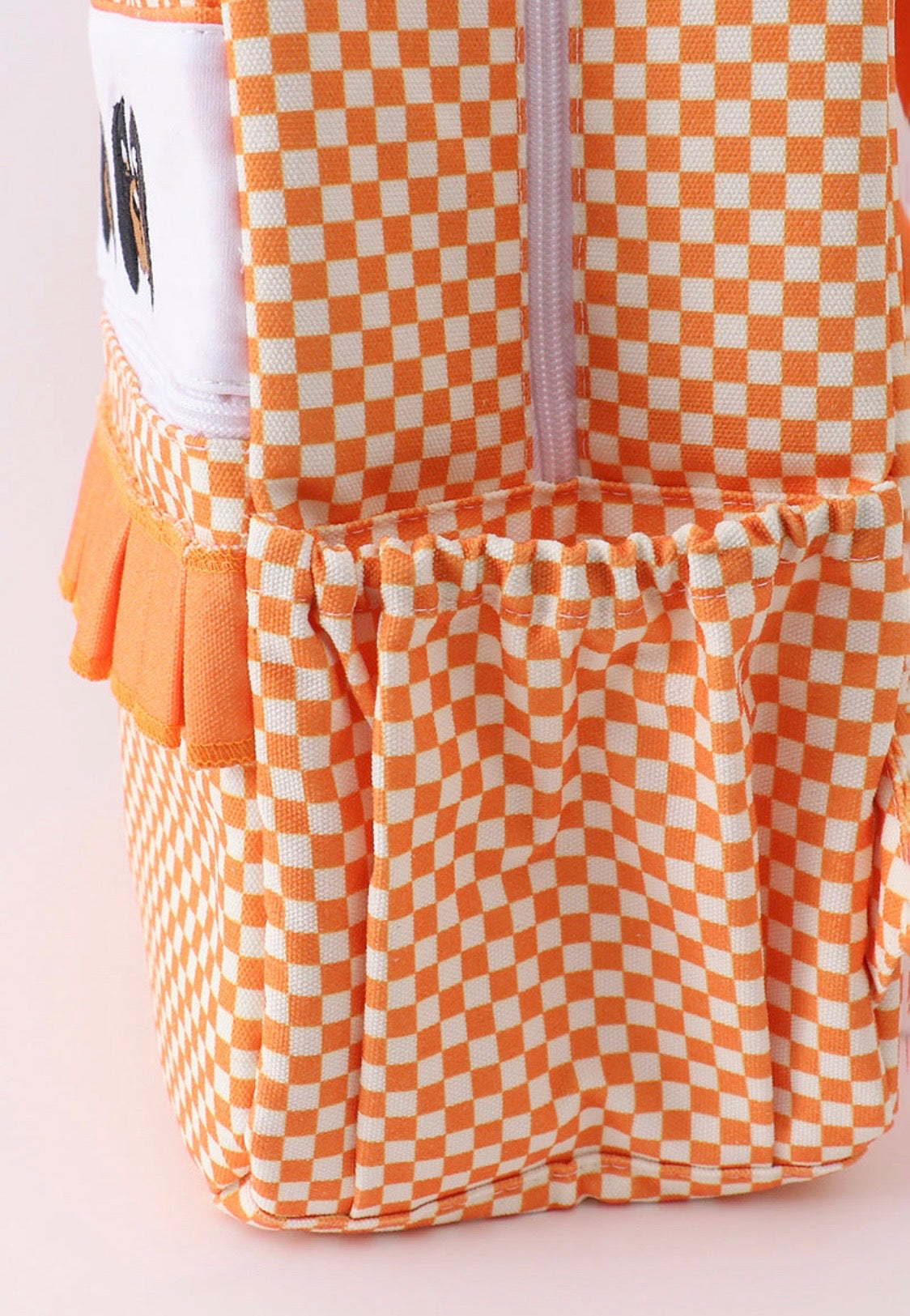 Checkered Embroidery Ruffle Backpack