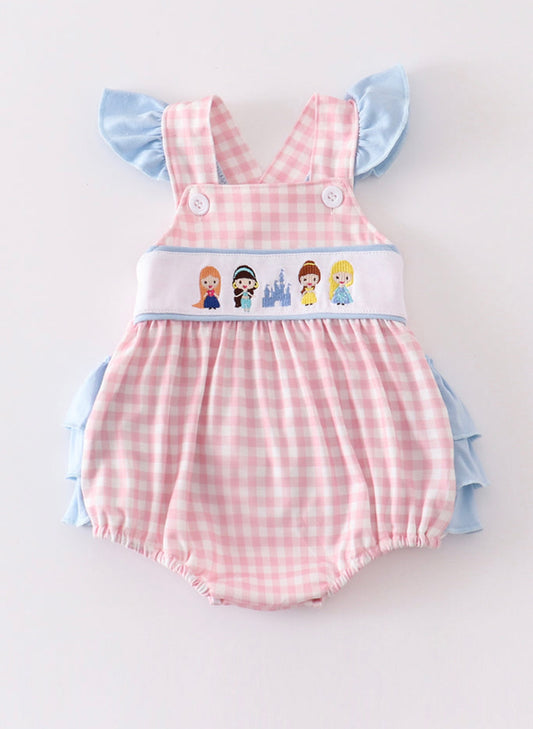 Pink Plaid Princess Embroidery Bubble