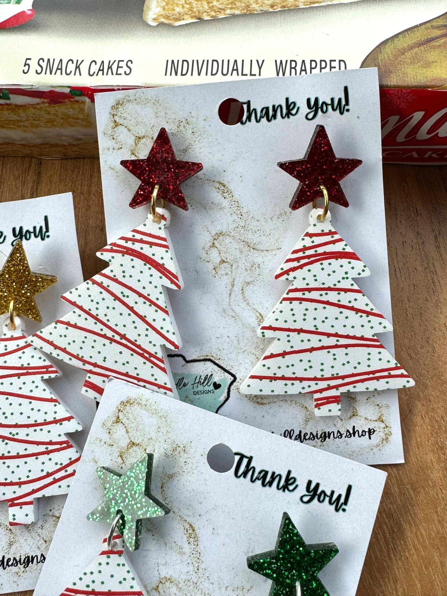 Snack cake christmas tree earrings