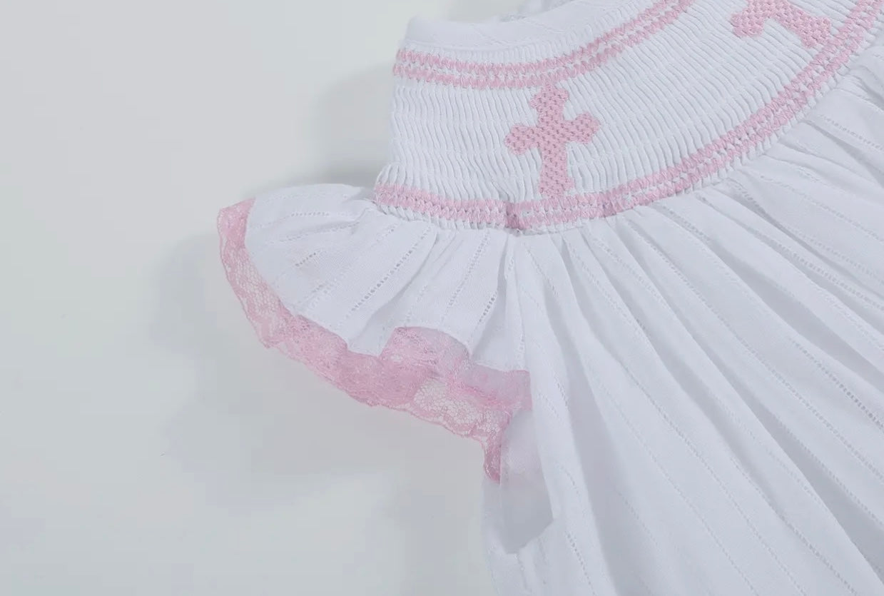 Pink and White Smocked Bishop Dress