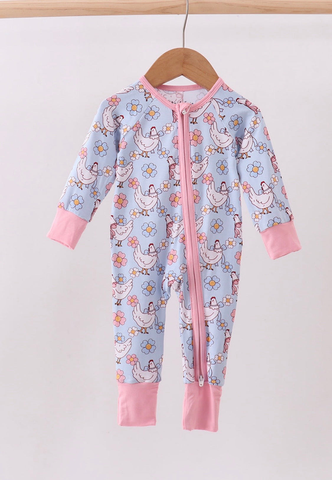 Blue Chicken Bamboo Romper