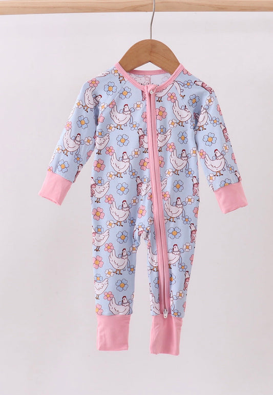 Blue Chicken Bamboo Romper