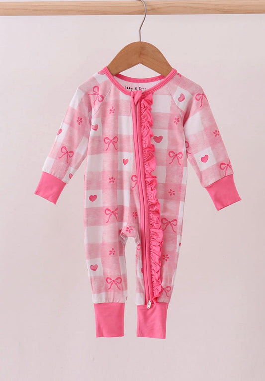 Pink Checkered Heart Bamboo Romper
