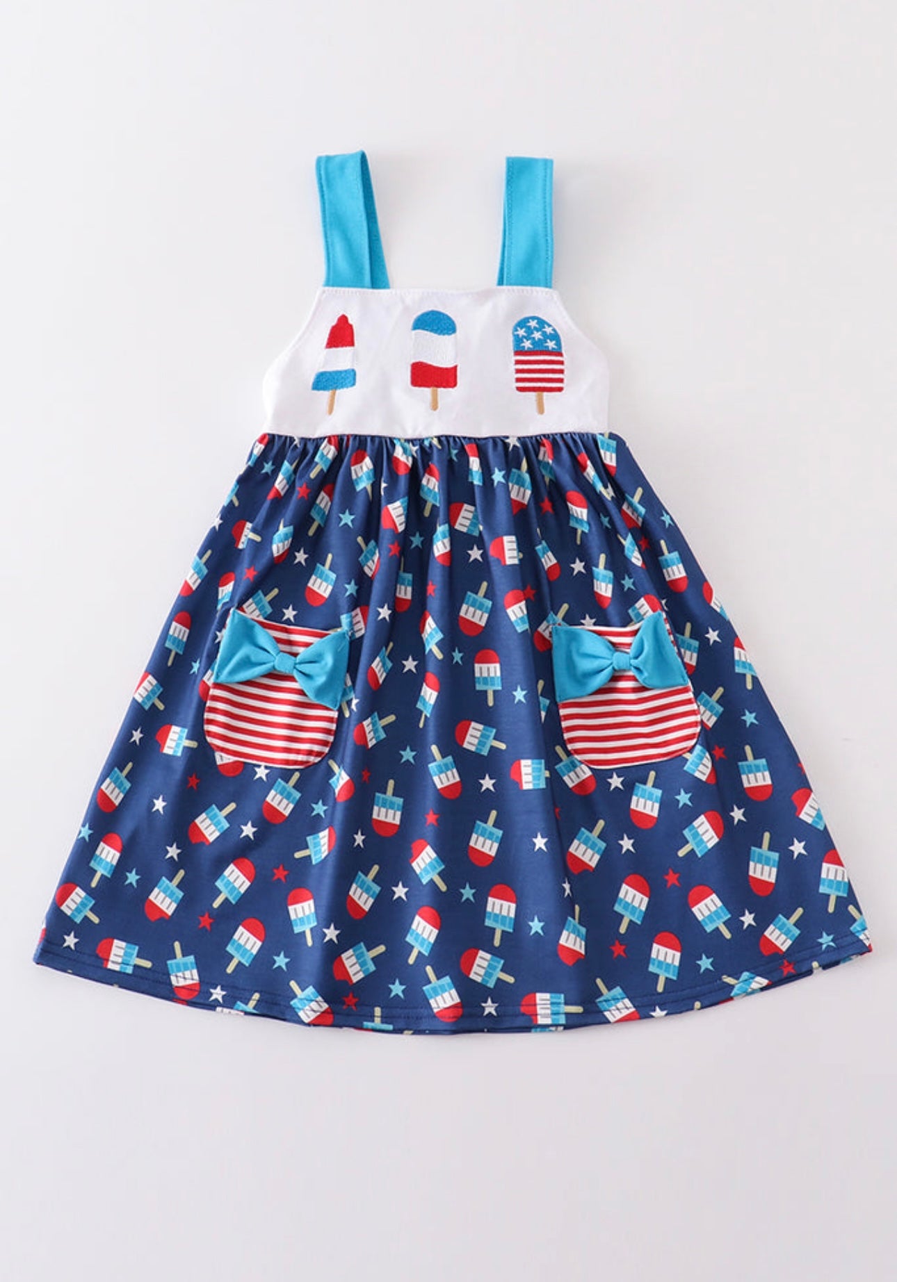 Patriotic Popsicle Embroidery Strap Dress