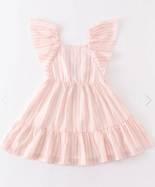 Orange Stripe Ruffle Tiered Dress