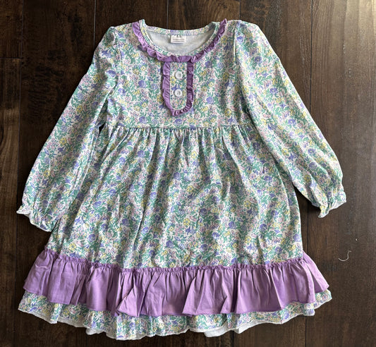 Purple Floral Ruffle Dress