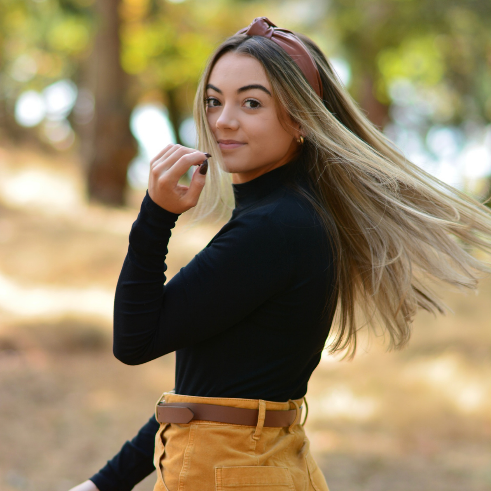 Camel | Faux Leather Top Knot Headband