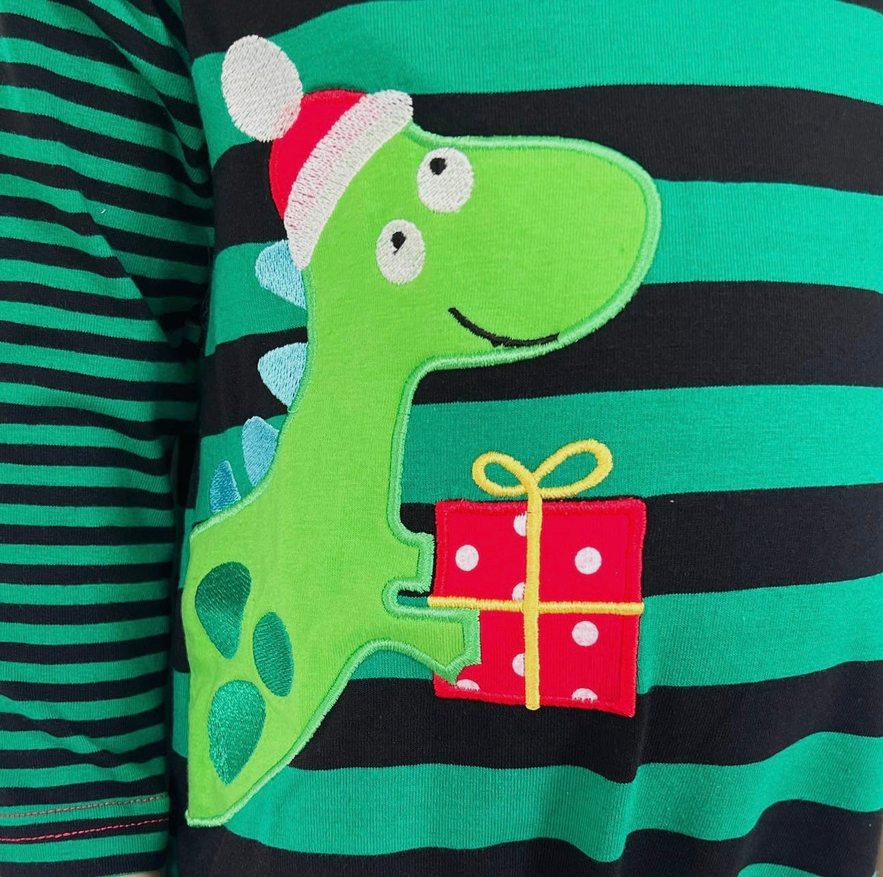 Dinosaur Christmas Striped Romper