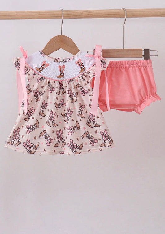 Cowboy Boots Smocked Bloomer Set