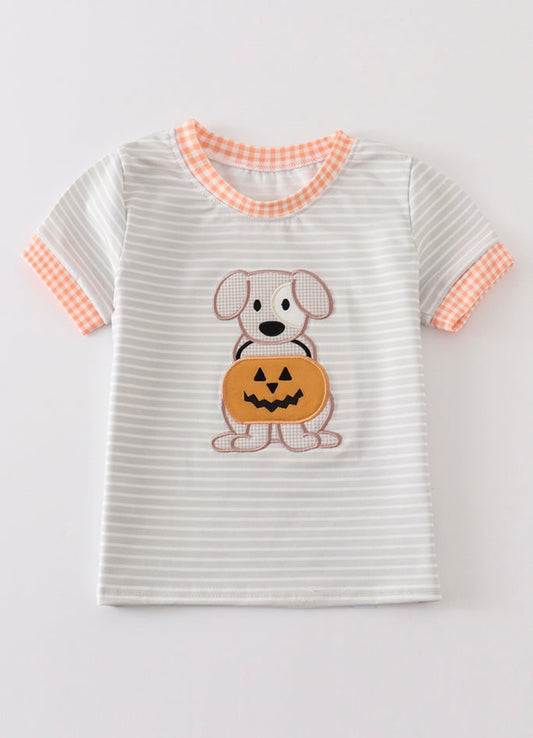 Gray Stripe Pumpkin Applique Shirt