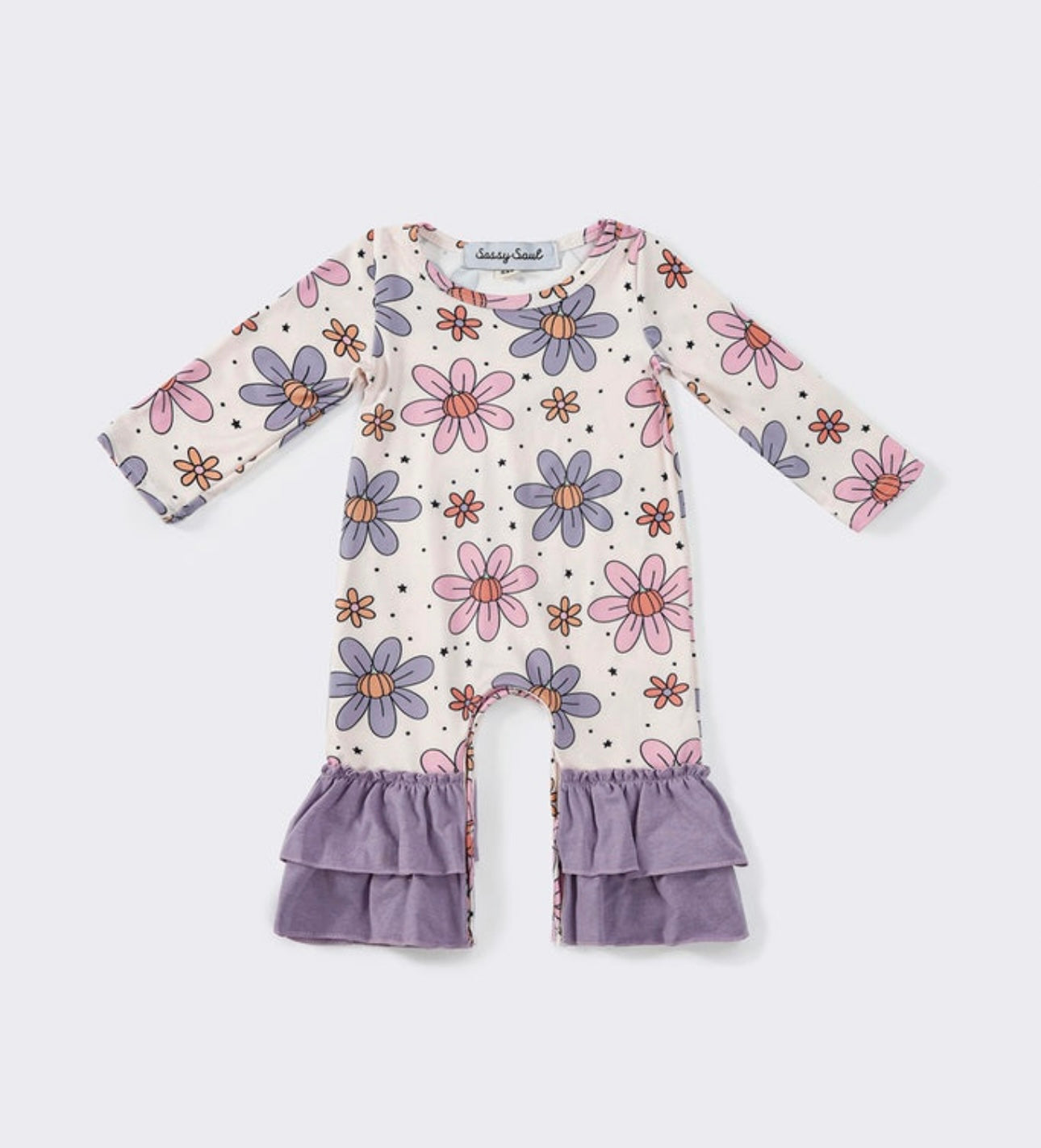 Purple Floral Ruffle Romper