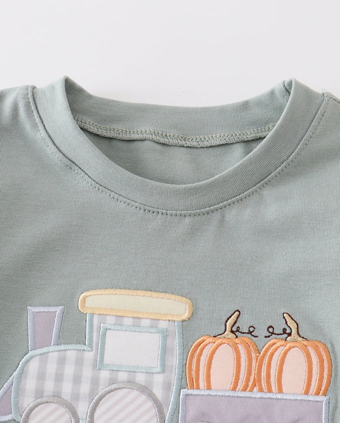 Green Train Pumpkin applique Top