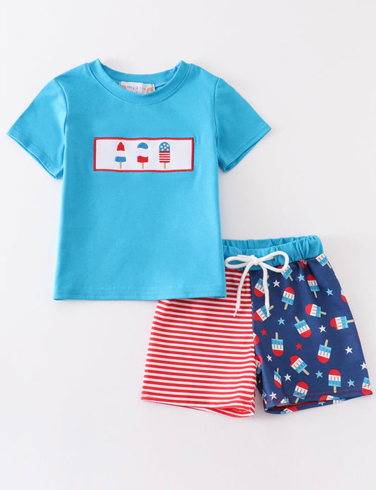 Patriotic Popsicle Embroidery Boy Set