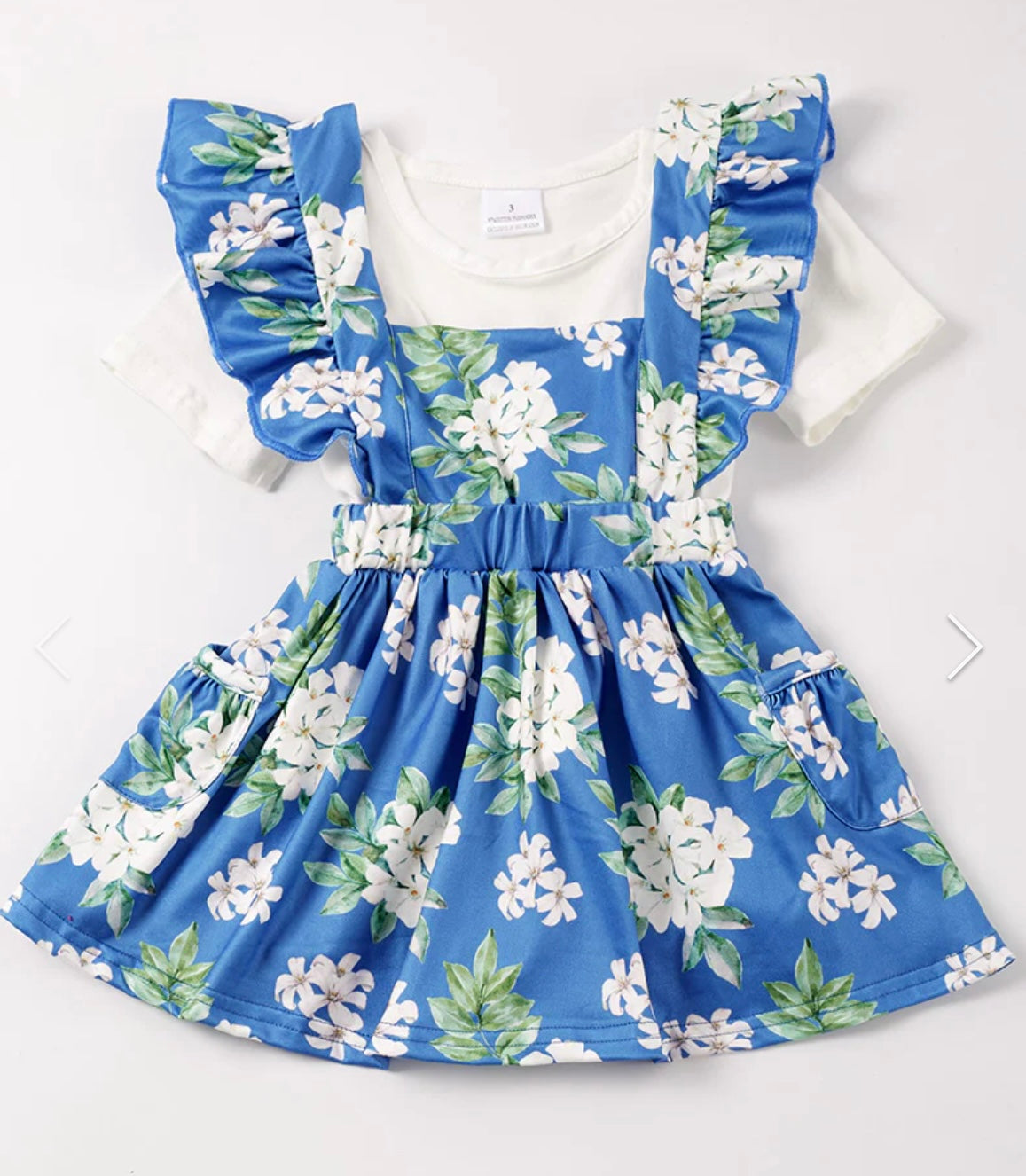 Blue Floral Strap Skirt Set