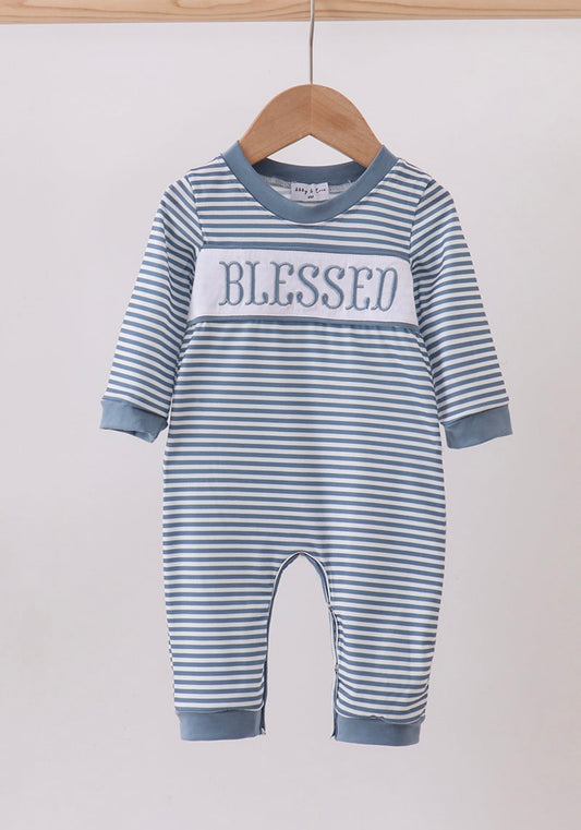 BLESSED Embroidery Striped Romper