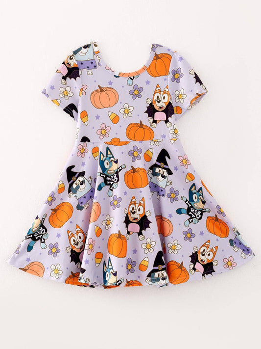 Halloween Bluey Girls Pumpkin Print Dress