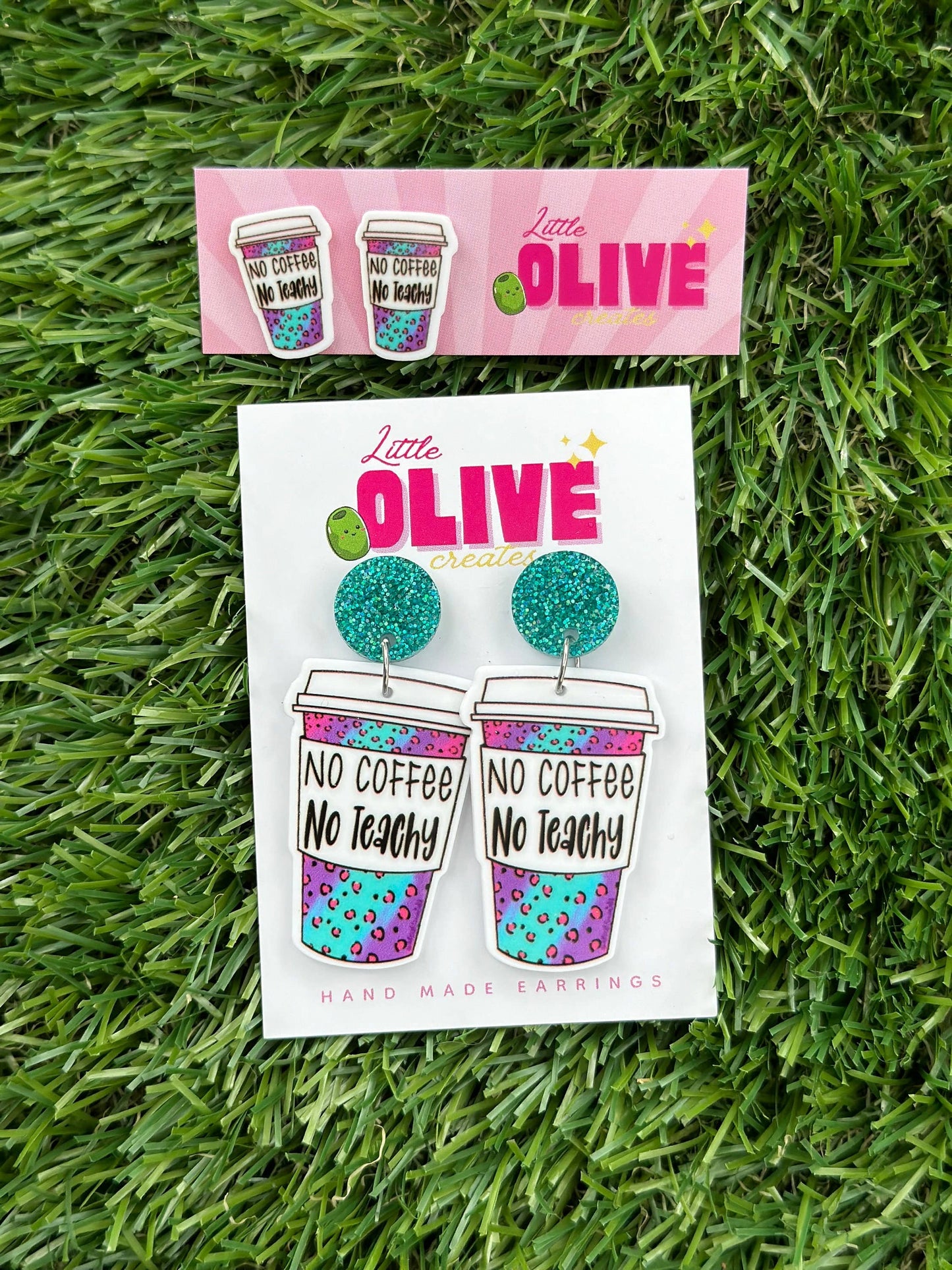 Teacher Earrings - 'No Coffee No Teachy' Dangle/Stud