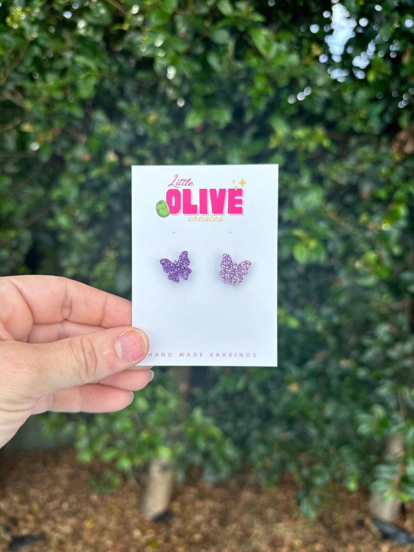 Purple Glitter Butterfly Stud Earrings