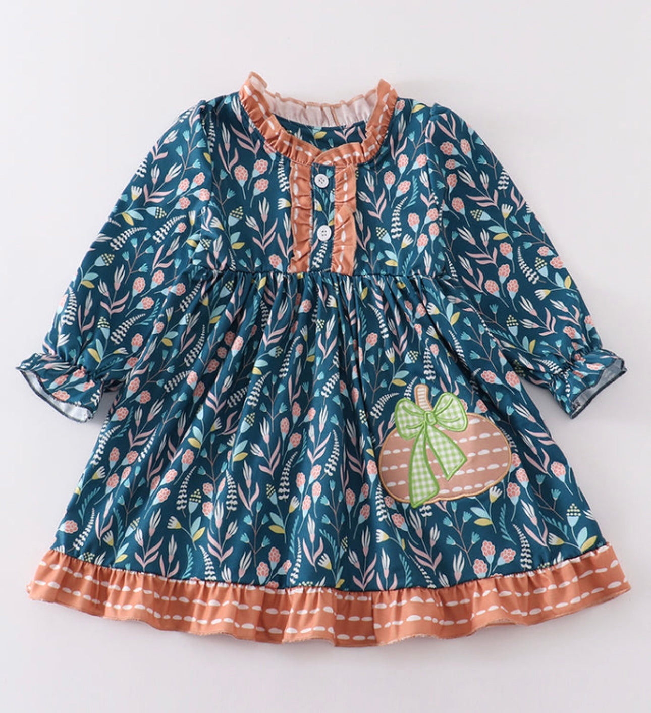 Navy Floral Pumpkin Applique Dress