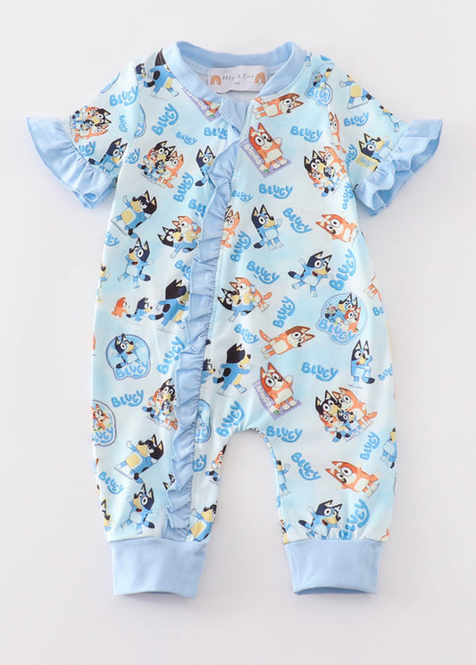 Blue Bluey Print Ruffle Romper