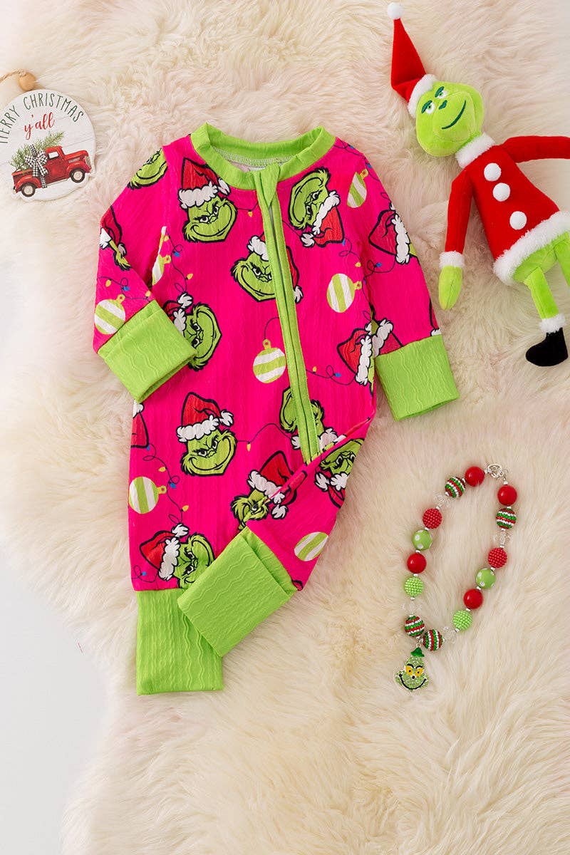 Hot pink GRINCH baby romper