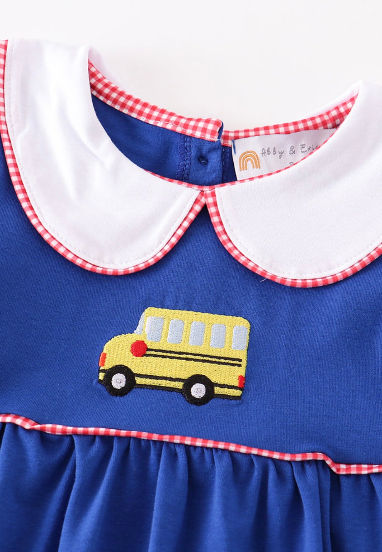 Blue School Bus Embroidery Dress