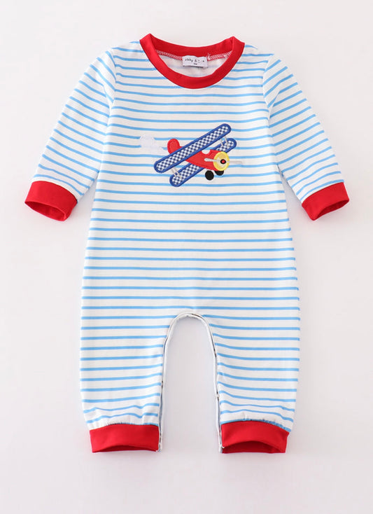 Blue Stripe Airplane Romper