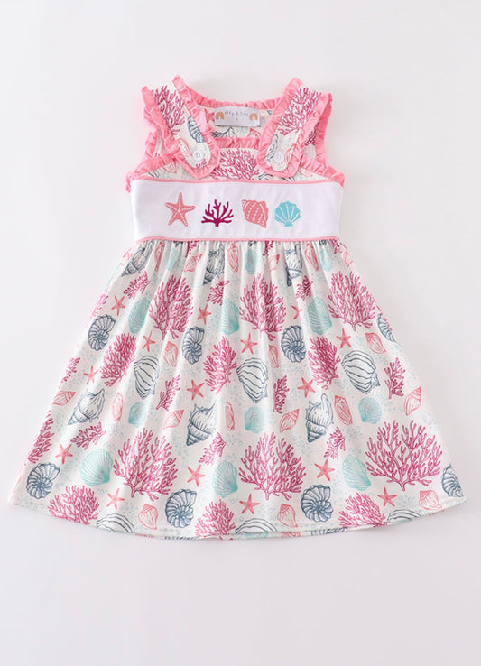 Pink Shell Embroidery Dress